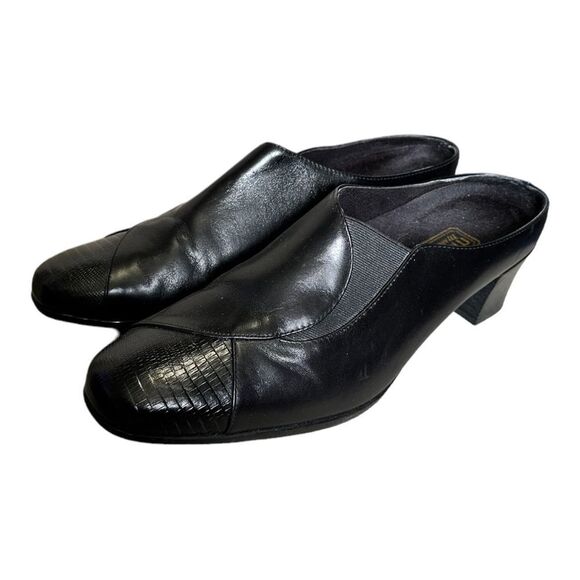 Munro American black leather snakeskin slip on dress shoes low heel size 11.5 - Picture 4 of 8